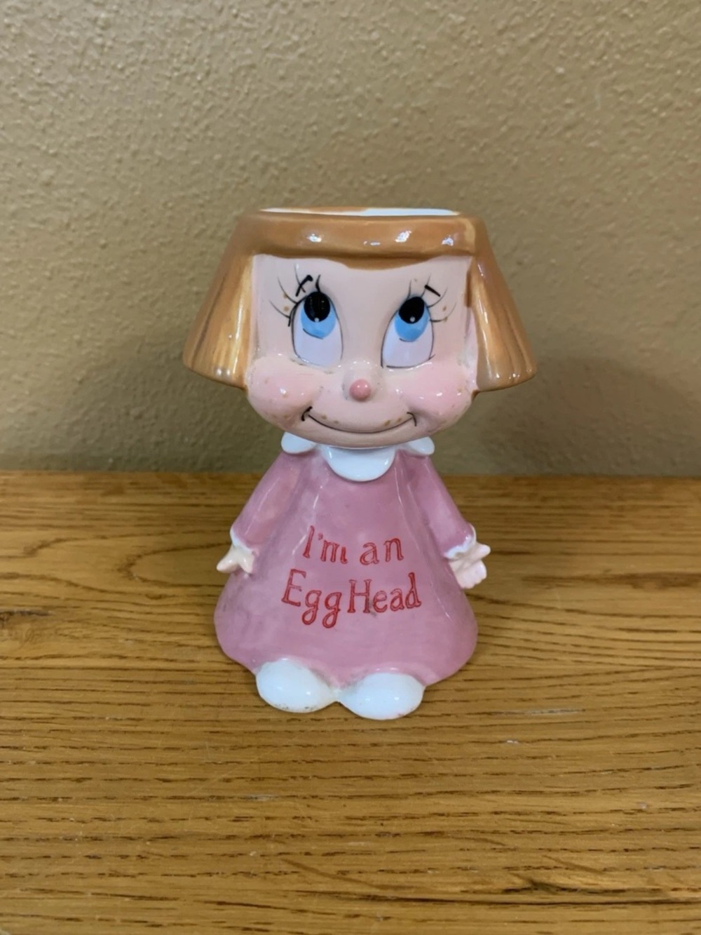 Vintage Pink Kreiss I'm An Egghead Egg Holder Cup Planter Kitsch